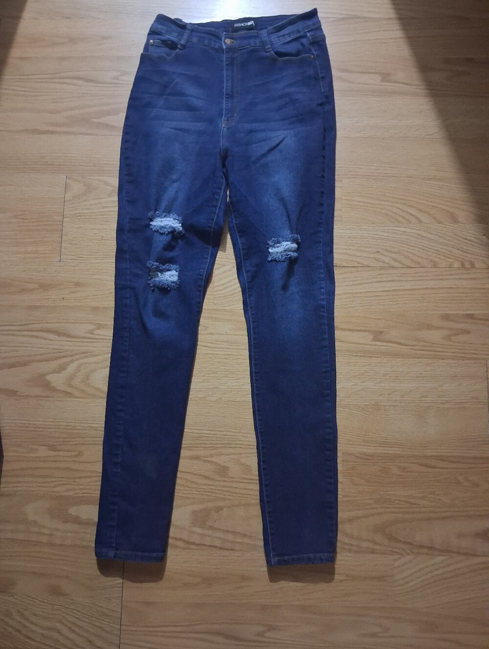 Fashion Nova Dark Blue Ripped Skinny Jeans Sz 15 (Jrs) High Rise Pre-owned #3